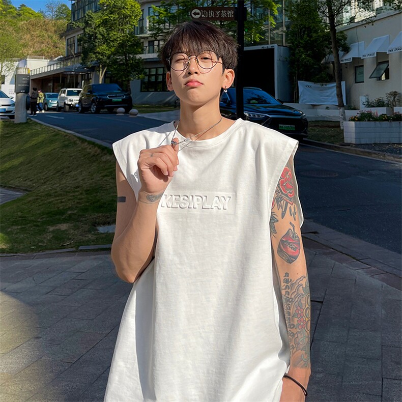 字母背心男款夏季薄款无袖t恤潮牌美式篮球运动坎肩大码痞帅汗衫,男装T恤,电商A102-1