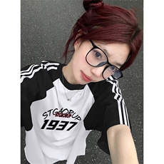 夏季美式高街重磅纯棉三条杠织带插肩撞色男女短袖T恤CZ23-特P25，男装T恤，电商A486
