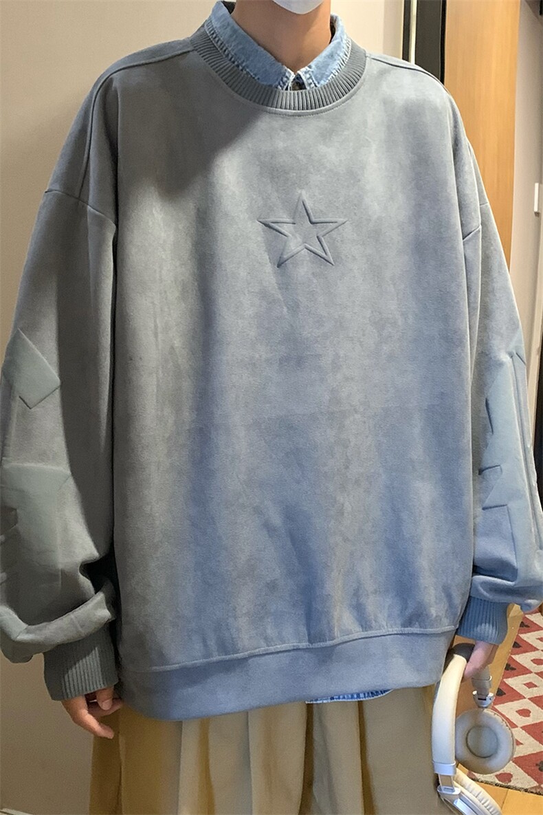 22秋新款麂皮发泡印花宽松休闲oversize套头卫衣B266-Y605-P60,男装卫衣,星座B257-1