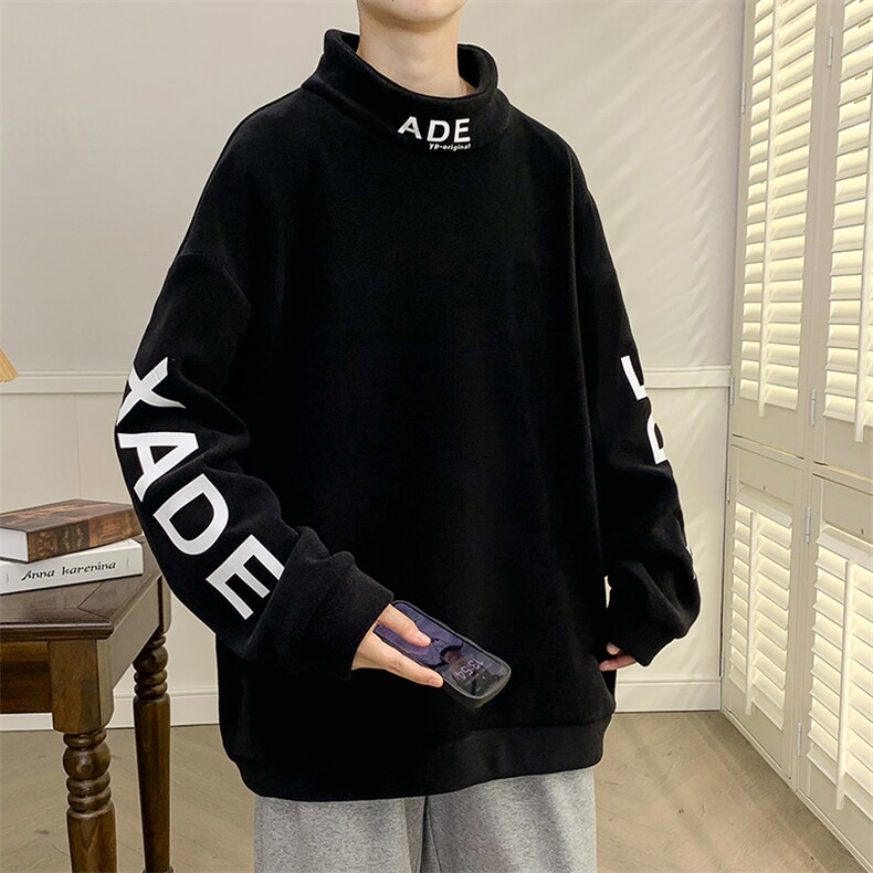 半高领卫衣男春秋季潮牌字母印花宽松长袖t恤打底衫A436-D06-P42,男装卫衣,电商A436