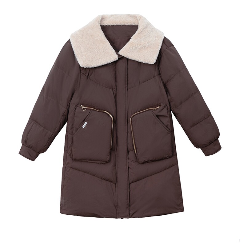 现货2023冬季新款拼接加厚中长款羽绒服女白鸭绒防寒外套,女装羽绒服,仟媚宠
