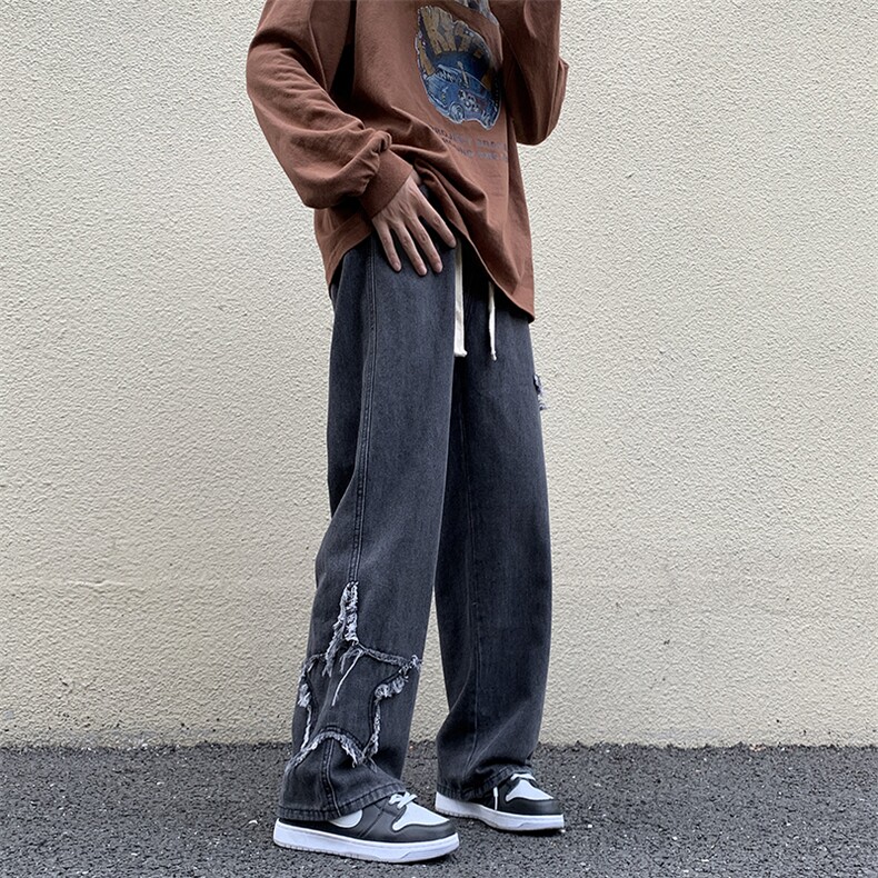 美式高街vibe风裤子潮流牛仔裤男设计感宽松拖地长裤N08822-P43,男装牛仔裤,星座308B-1