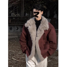 现货重磅硬挺boxy羽绒棉衣座山雕大毛毛领洗水麂皮棉服冬外套，男装棉衣，电商A486-1