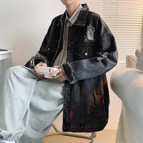 潮流牛仔夹克潮男春季方领夹克J2131P65图片