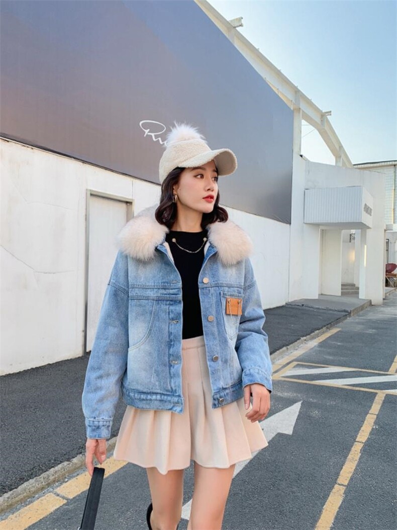 狐狸毛领牛仔派克，女装，雪儿诱惑