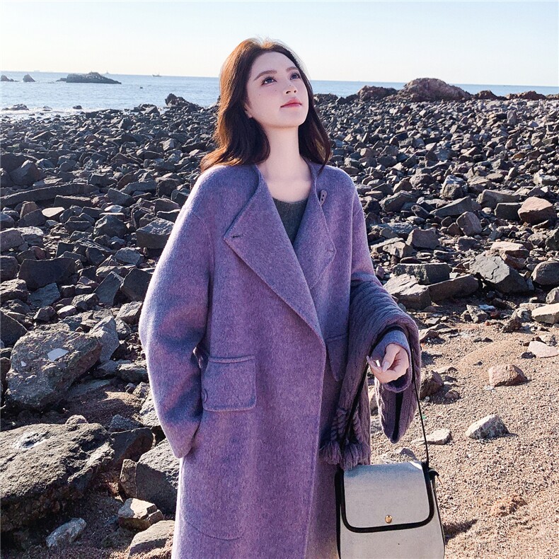 2025冬季新款紫色羊绒大衣70毛送围巾2C375-2508-P335-k488,女装毛呢外套,2C375