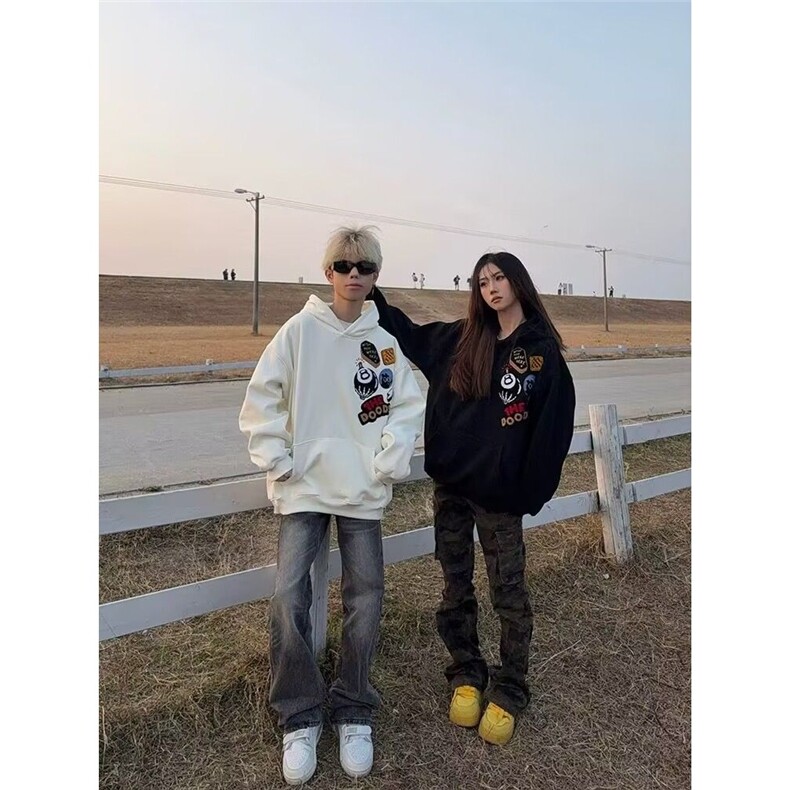 【现货】D1012-特批50秋季新品美式街头字母刺绣连帽卫衣男女潮图片
