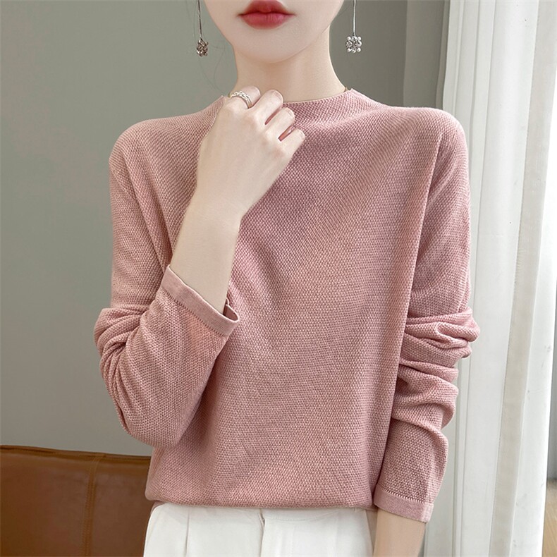 秋季新款薄款精纺羊毛针织衫女士宽松长袖毛衣宽松纯色内搭上衣潮，女装羊毛衫，暖圣羊羊绒