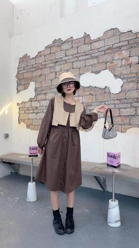 秋装韩版欧式皮马甲两件套，女装马夹，贻思茗