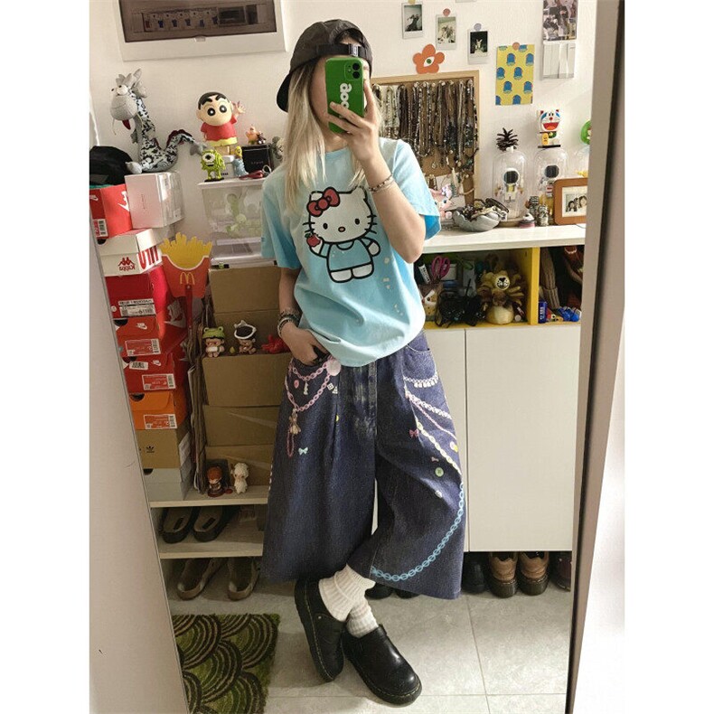 【有货】N1241CC-特P53美式3D链条彩色印花七分牛仔短裤男女,男装牛仔裤,星座1007（原301D）