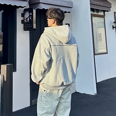 抖音得物高品质秋冬美式高街重磅结构辑明线纹理连帽卫衣外套W111，女装短外套，电商A486-1