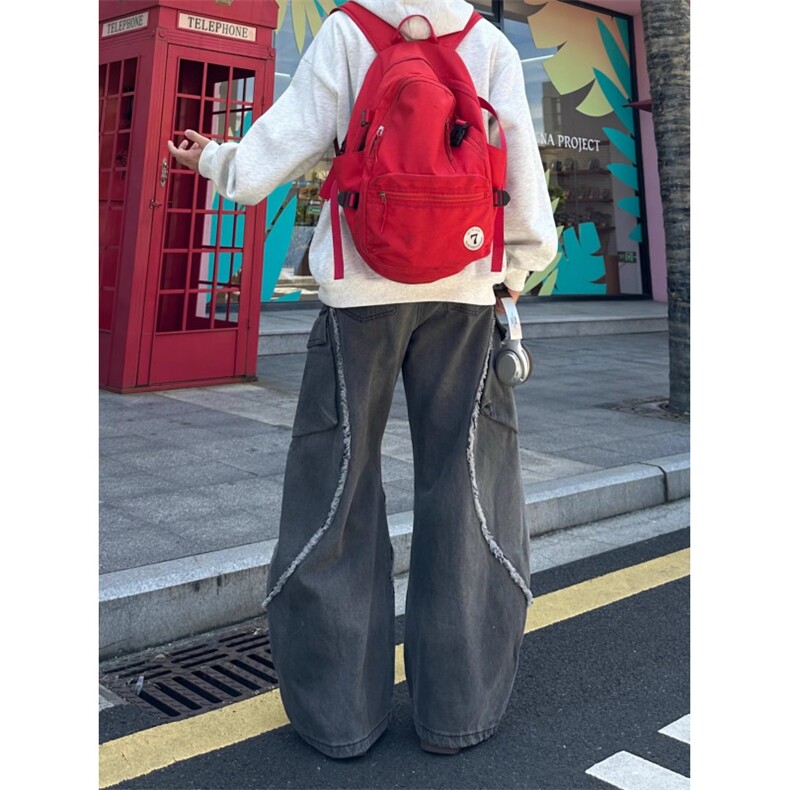 毛边破洞牛仔裤男痞帅炸街vibe风嘻哈水洗做旧宽松直筒裤NZX630,男装牛仔裤,星座516A