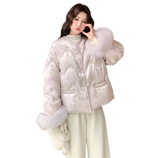 新品新中式风提花羽绒服袖口狐狸毛8352P355(⊙o⊙)98，女装羽绒服，2C081