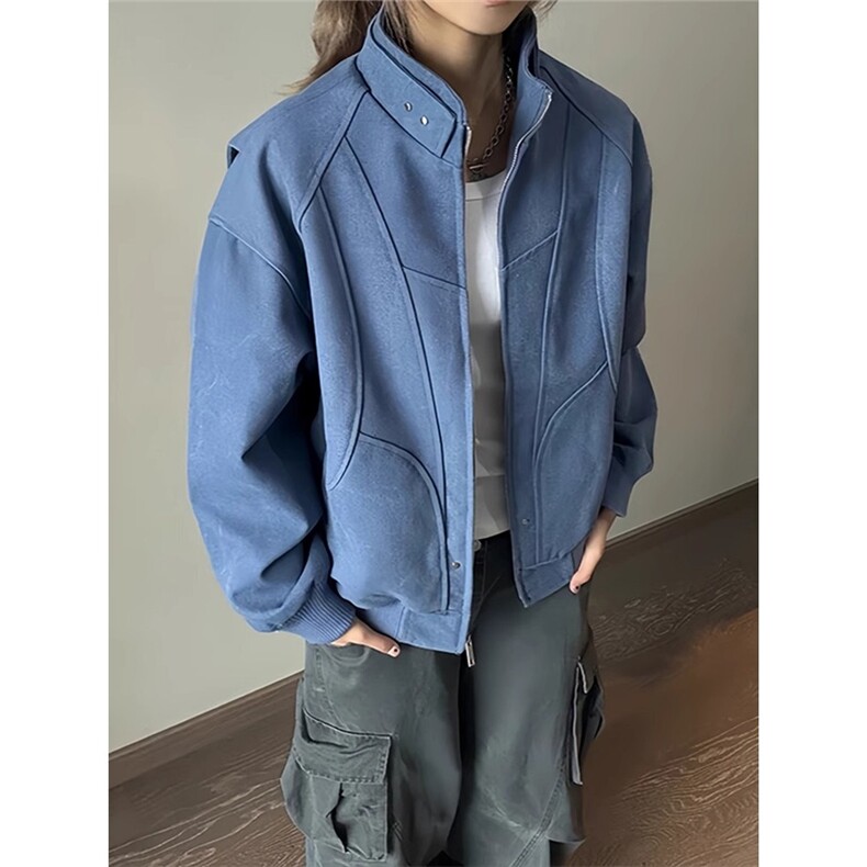 B974-P86冰川蓝短款工装外套男款水洗重磅解构棒球服，男装工装外套，电商B323A