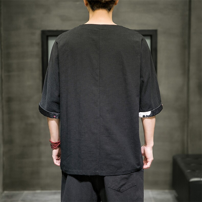 2025春夏新款风棉麻七分短袖t恤男大码上衣QT6008-1/T063/P60,男装T恤,电商A008