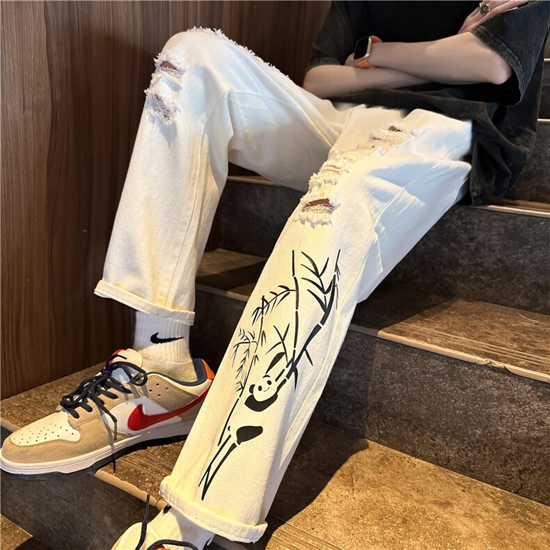 xz116-k1081-P55-限价78M-5XL大码现货破洞九分浅色牛仔裤白色,男装牛仔裤,星座116