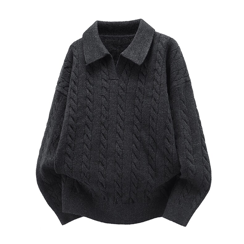 MF7435-CG-3DB P52麻花v领毛衣男款冬季韩系穿搭翻领套头polo翻领图片