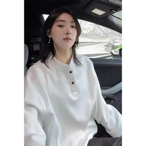 抖音得物品质美式高街重磅曼巴棉拼接cleanfit亨利领卫衣长袖T恤图片