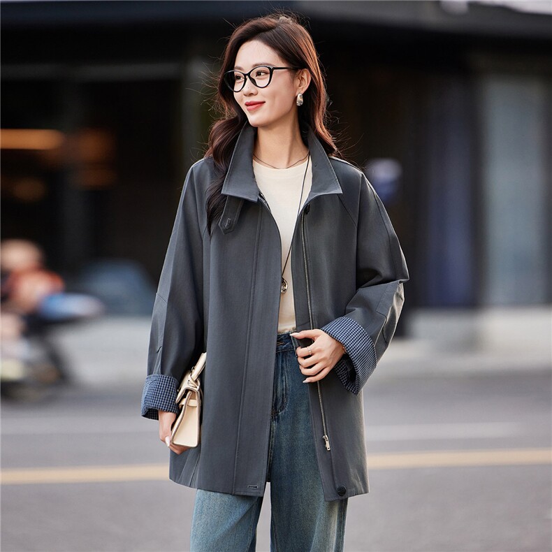 时尚拼接格子风衣外套女2025秋季新款洋气减龄巨好看中长款大衣女，女装风衣，靓衣阁
