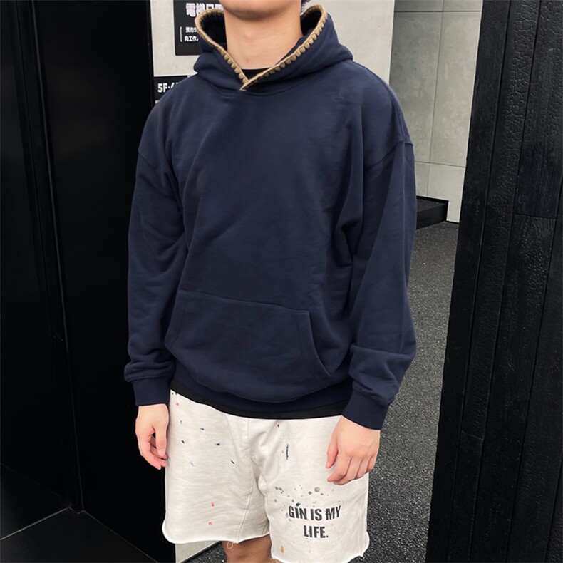 抖音得物高品质二开25秋冬美式重磅宽松纯色连帽贝壳刺绣卫衣W63,男装卫衣,电商A486