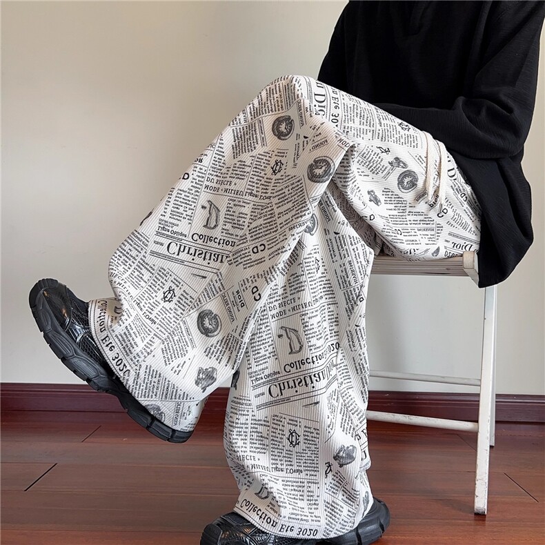 满印报纸灯芯绒裤子男秋季重磅宽松直筒休闲DAS46-P30，男装休闲裤，星座1109-4