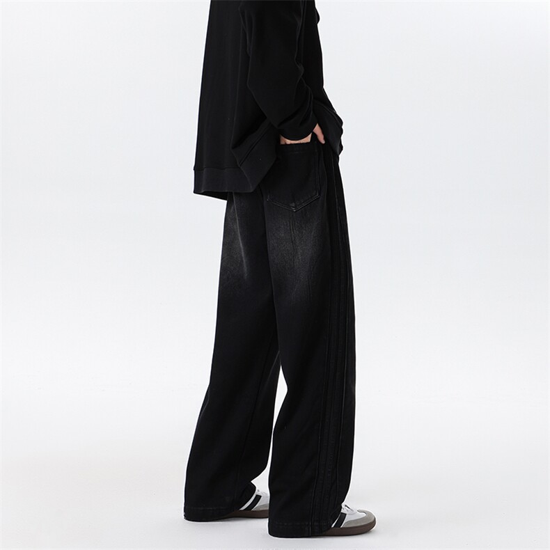 直筒牛仔裤M~8XL特大码宽松美式vibe潮牌抽绳拼接裤子NZ9002/P55，男装牛仔裤，电商B238