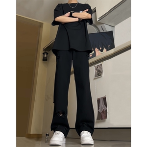 现货 夏季显瘦破洞设计感宽松直筒高街薄款休闲牛仔裤K5802-特P35图片
