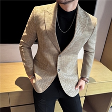 羊毛老钱风厚款格纹西装外套男士高级感肌理感西服DX7036-P168，男装西服套装，电商A213