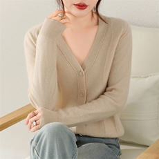 2024秋季新款女士V领长袖短款35%羊绒衫通勤百搭，女装羊绒衫，富泽羊绒