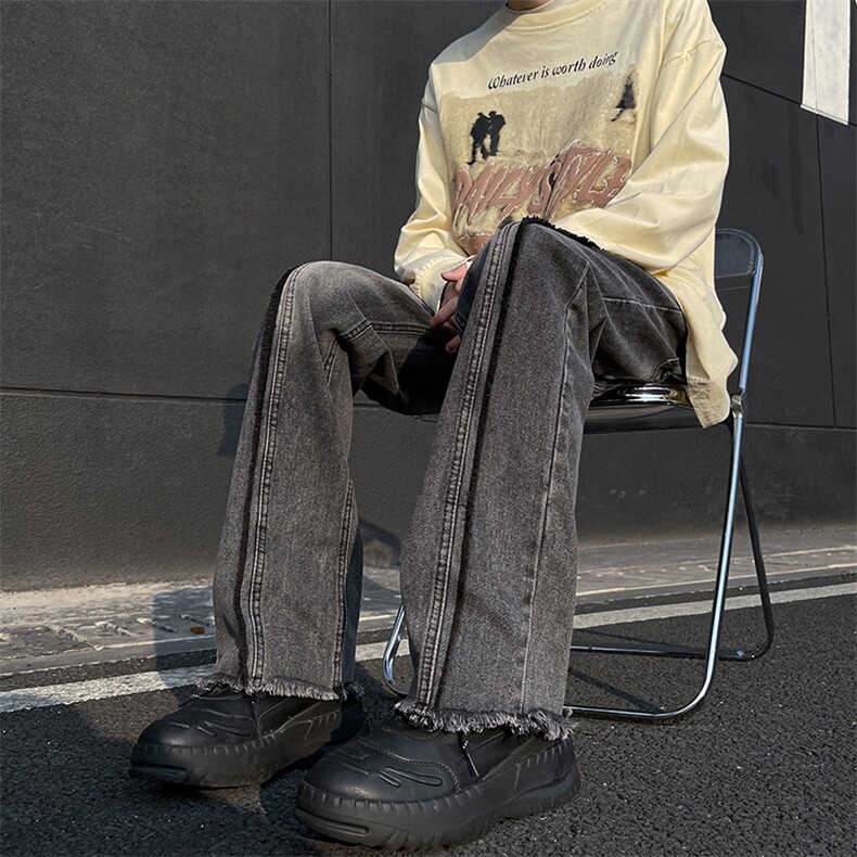 美式ins高街hiphop重工艺水洗毛边牛仔裤货号K712P65,男装牛仔裤,电商A063