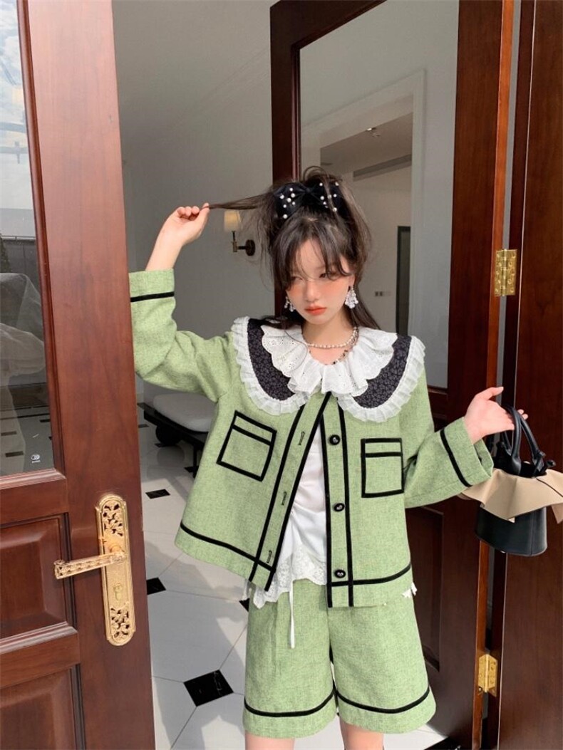 双层荷叶边小甜甜套装，女装职业装，YOUER DENG