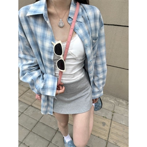 TC543-P45格纹衬衫女美式学院宽松百搭格子上衣防晒衬衣外套薄图片