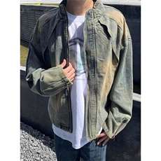 美式水洗cleanfit牛仔外套男女做旧黄泥染色重磅夹克解构春款，男装工装外套，星座410-7
