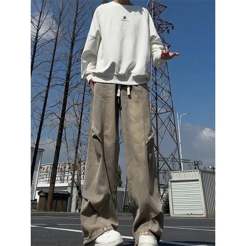A2186TP55-秋季新款2025解构褶皱弯刀牛仔裤男水洗工装裤子,男装牛仔裤,电商B241