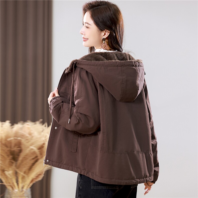2025年冬季时尚潮流中长款休闲加绒加厚派克服，女装派克服，独衣靓