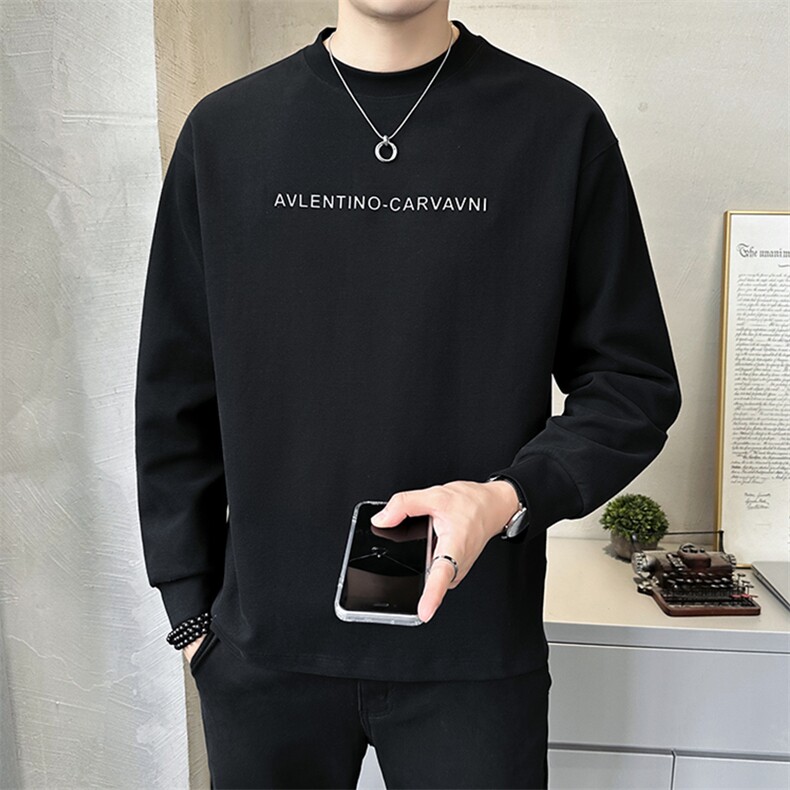 秋季卫衣男士2025新款圆领套头长袖打底衫上衣服A313-5803-P78,男装T恤,电商A313