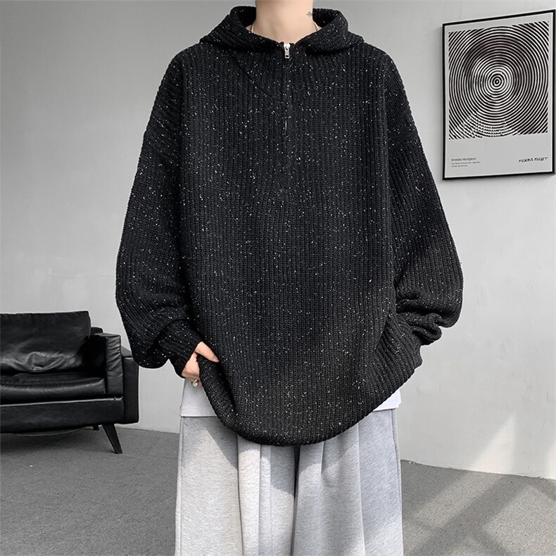 现货MY7131-特P65设计感美式半拉链毛衣连帽针织衫慵懒风外套,男装针织衫/毛衣,电商A059
