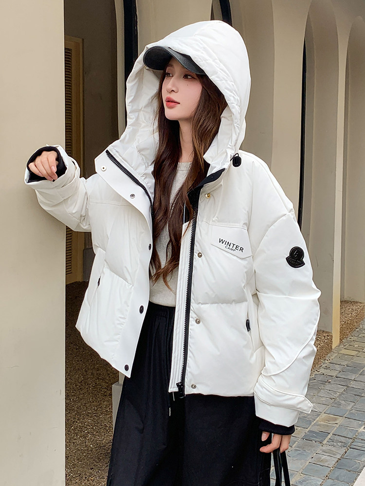 现货可推2025冬装新款气质白鸭绒加厚保暖防风连帽羽绒服女,女装羽绒服,时尚风爆