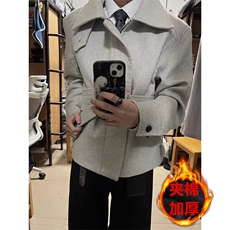 美式正肩绑带毛呢夹克男女冬季夹棉情侣短款工装棉服外套，男装夹克，四季星座505