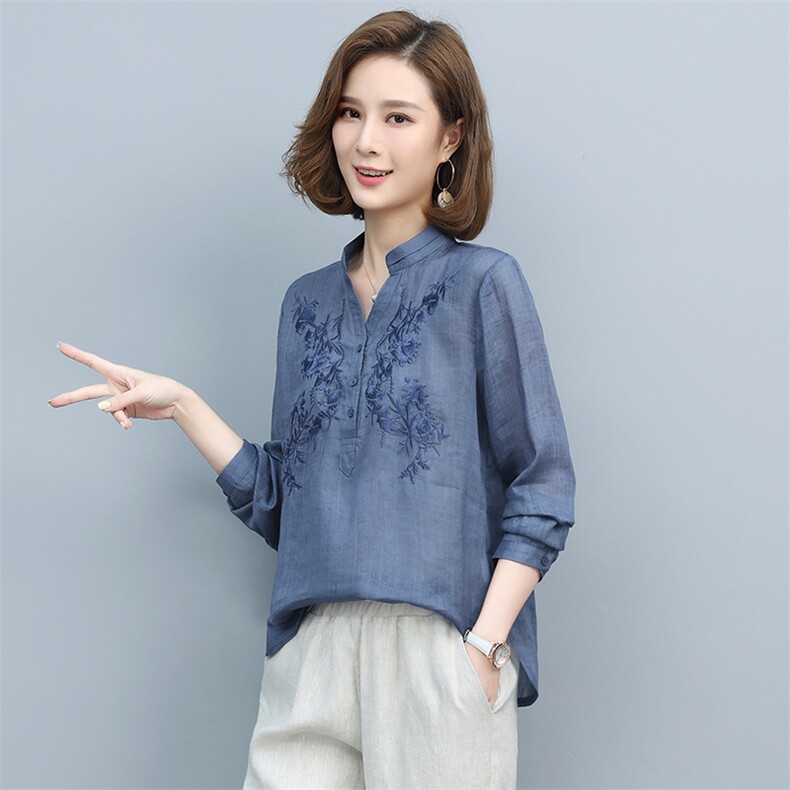 棉麻女2023春秋新款大码时尚中年妈妈苎麻上衣亚麻裤子图片