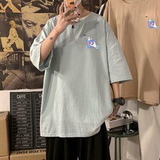 YT26262-P30亚短袖t恤男大码五分袖男宽松七分袖海报风，男装T恤，电商A040