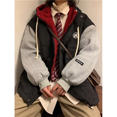 羊羔绒外套男连帽秋冬加厚港风棉衣复古宽松假两件棉服VY589-p98，男装棉衣，星座1008