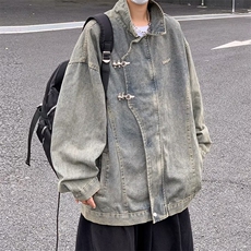 高级感飞机扣牛仔外套男士春秋季潮牌痞帅复古青少年学生夹克，男装夹克，星座716-3