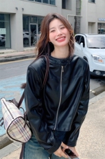 黑色复古皮衣外套女2025年秋季新款韩版小个子又酷又飒机车风夹克，女装皮衣，幸运星