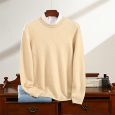 秋冬季35%羊绒简约休闲百搭商务12针菱形双层圆领羊绒衫男装，男装羊绒套衫，云暖羊山羊绒