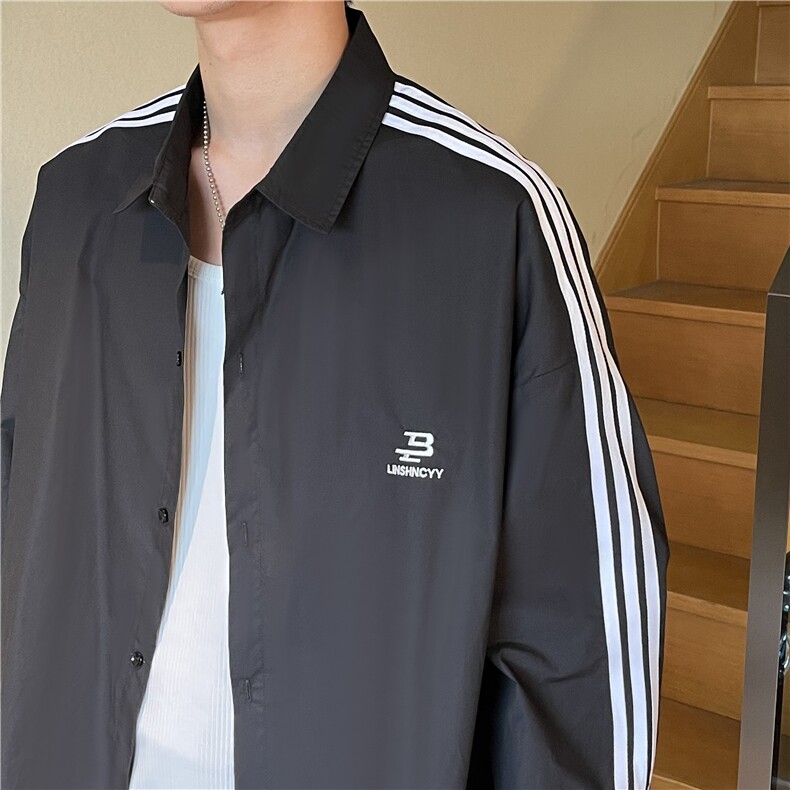 A450-CS2017-P65控98早秋青少年百搭三条杠长袖衬衫,男装衬衫,电商A450