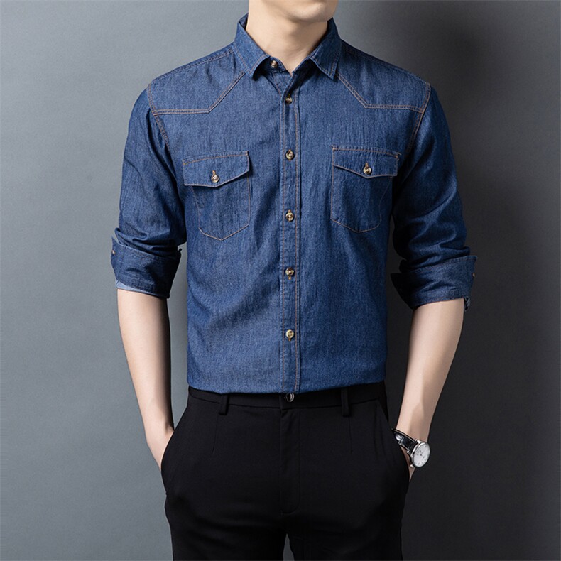 H5637钱塘2020-1秋冬精品男士牛仔百分百纯棉衬衣舒适P57,男装衬衫,钱塘207-1
