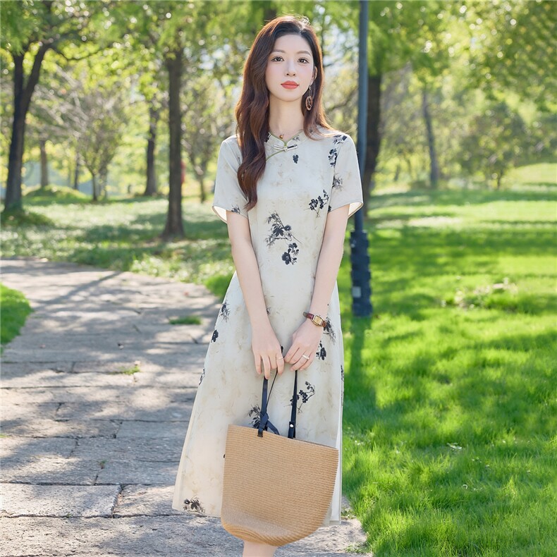 1006A时尚复古印花连衣裙,女装连衣裙,倪叶myz