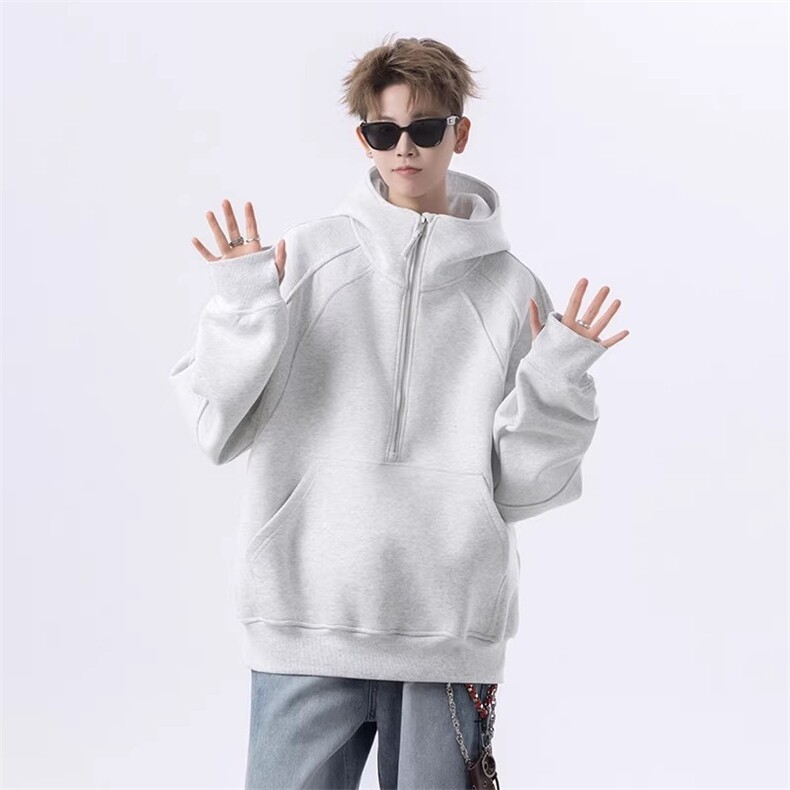 美式连帽半拉链卫衣男春秋质感设计感宽松休闲外套上衣WY35P49,女装短外套,星座1013-5