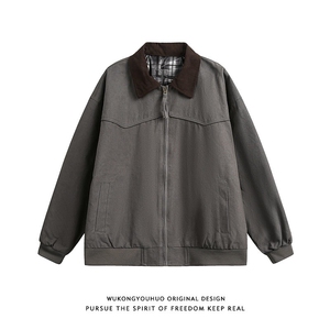 美式翻领工装夹克男女秋冬情侣装休闲宽松棒球服外套潮W6875-P64图片